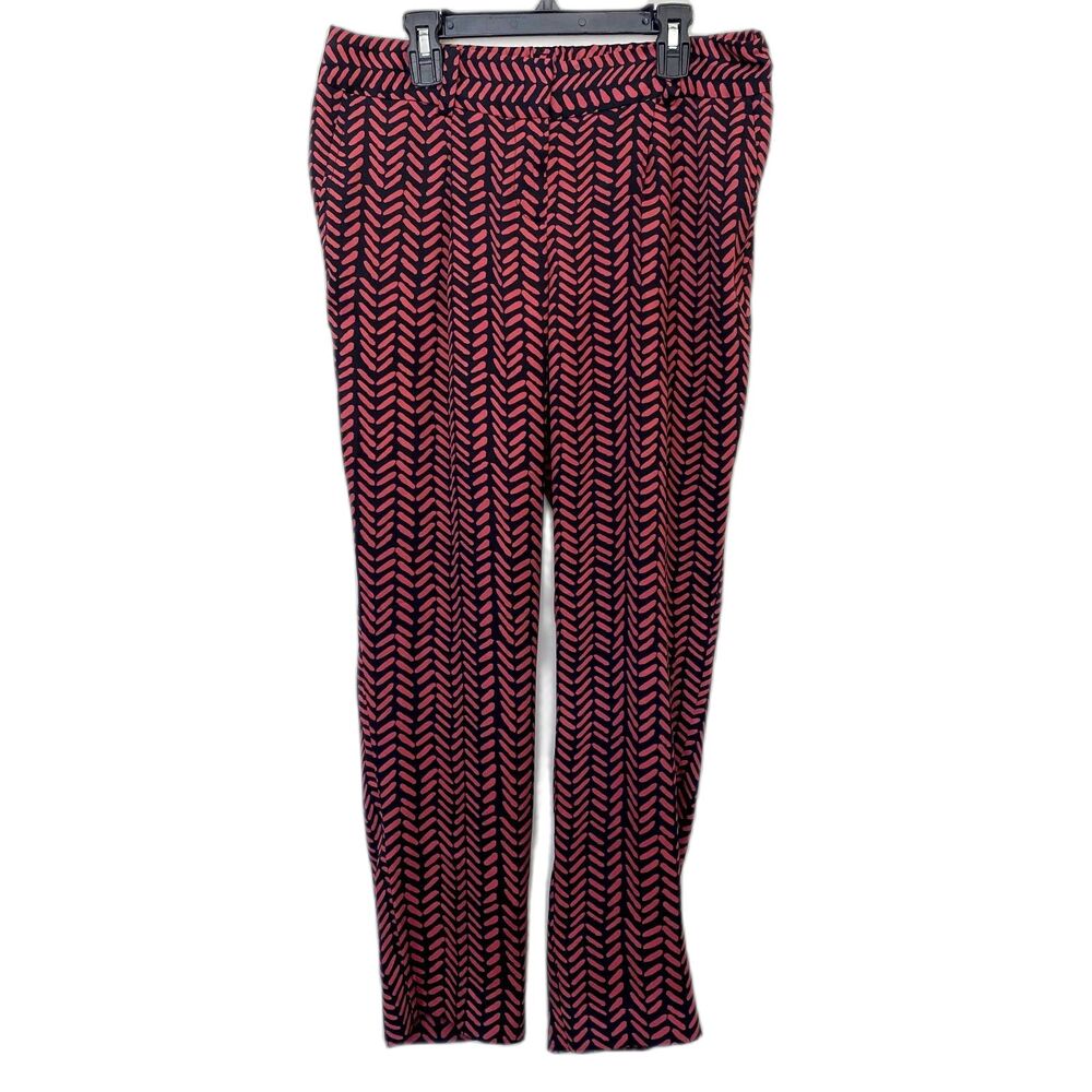 Loft Lightweight Marisa‎ Ankle Pants Black Red Printed Business Casual Size 4P